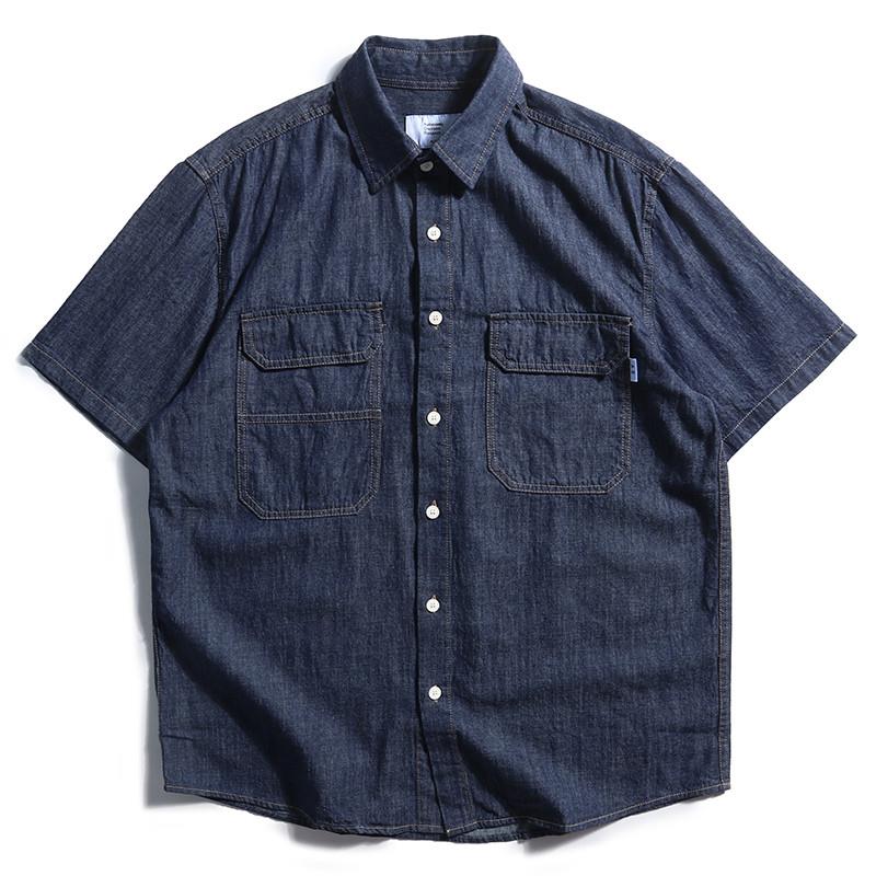 Streetwear Brand Denim - Camisa Jeans Masculina Estilo Japonês Retrô,