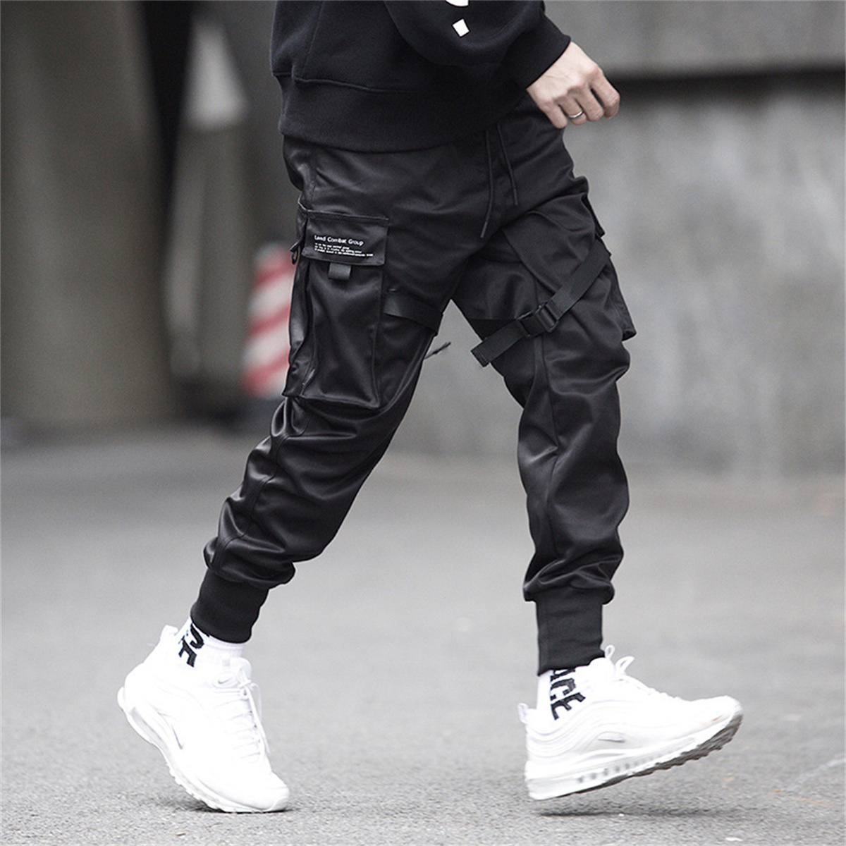 Preto hip hop calças de carga  - Streetwear Brand China avaliação e preço